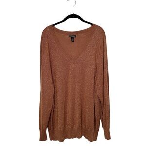 LANE BRYANT BROWN SPARKLING V NECK SWEATER SZ 26/28
